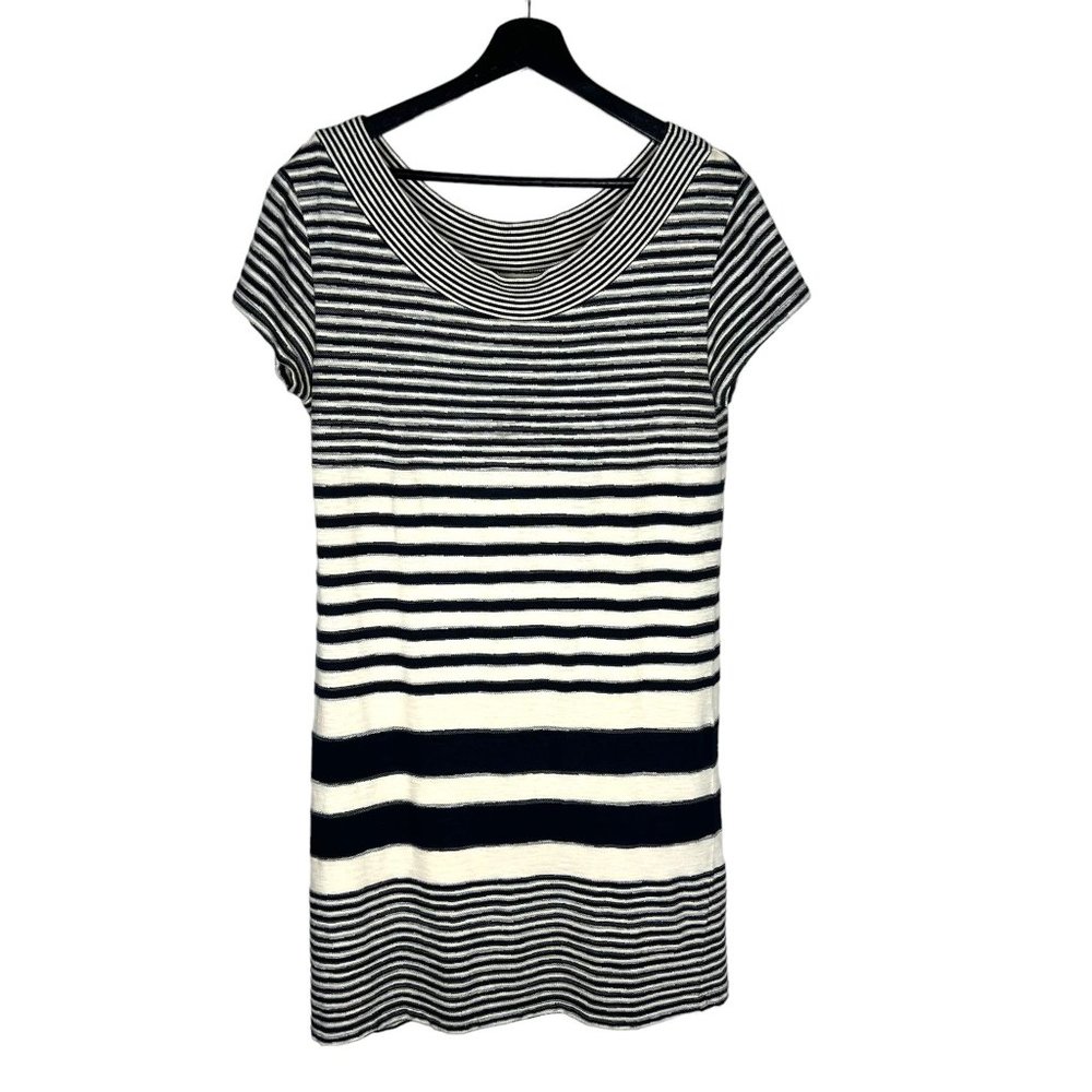 Maeve Haven Blue White Stripe Short Sleeve Knee Length Dress Medium